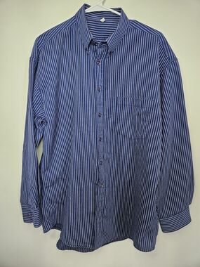Men's Blue Striped Long Sleeve Button Down Dress Shirt Size L 16.5 🔥